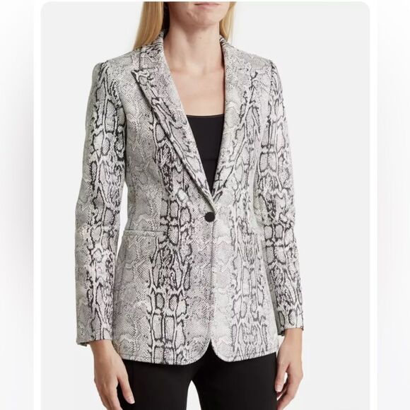 Alice and Olivia Breann faux leather snake embossed blazer - Picture 1 of 3